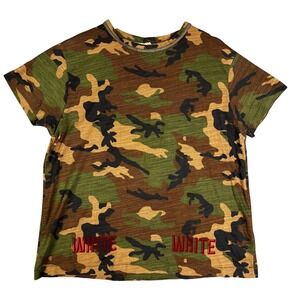 Off-White Camo T-Shirt Red Diagonal Stripes Camouflage Tee Men's Size S Cotton